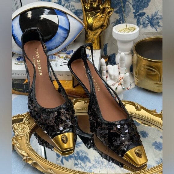 🆕 KURT GEIGER LONDON 🧿 NWOB Regent Floral Sequin Low Heel Slingback Sz 37 US 7 - Picture 3 of 14